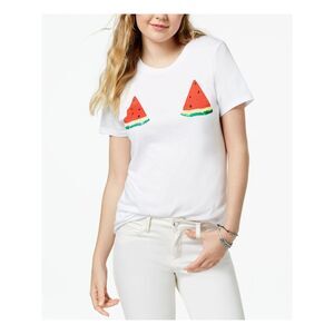 CARBON COPY Womens White Watermelon Graph Short Sleeve Crew Neck T-Shirt L